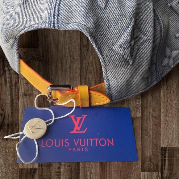 Louis Vuitton Light Blue Denim Monogram Cap with Yellow Strap - Picture 3 of 5